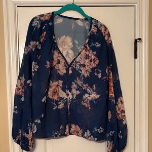Floral Navy Blue Sheer Women's Top